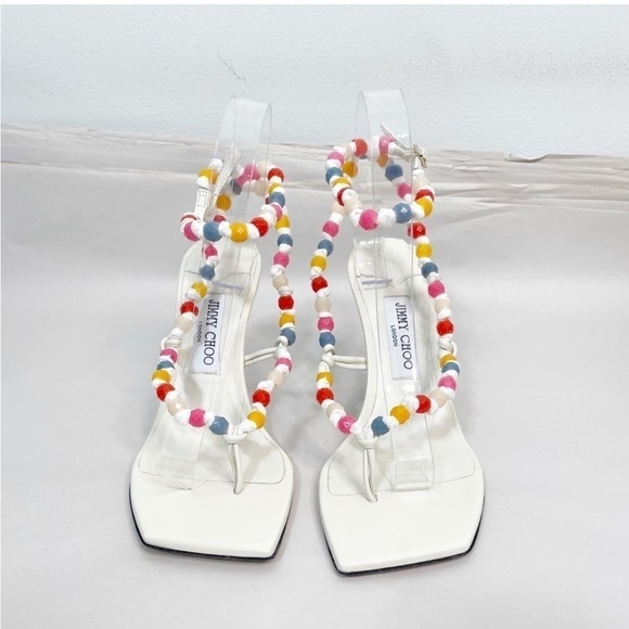 Jimmy Choo Amiral Beaded Raffia Heels - Picture 8 of 13